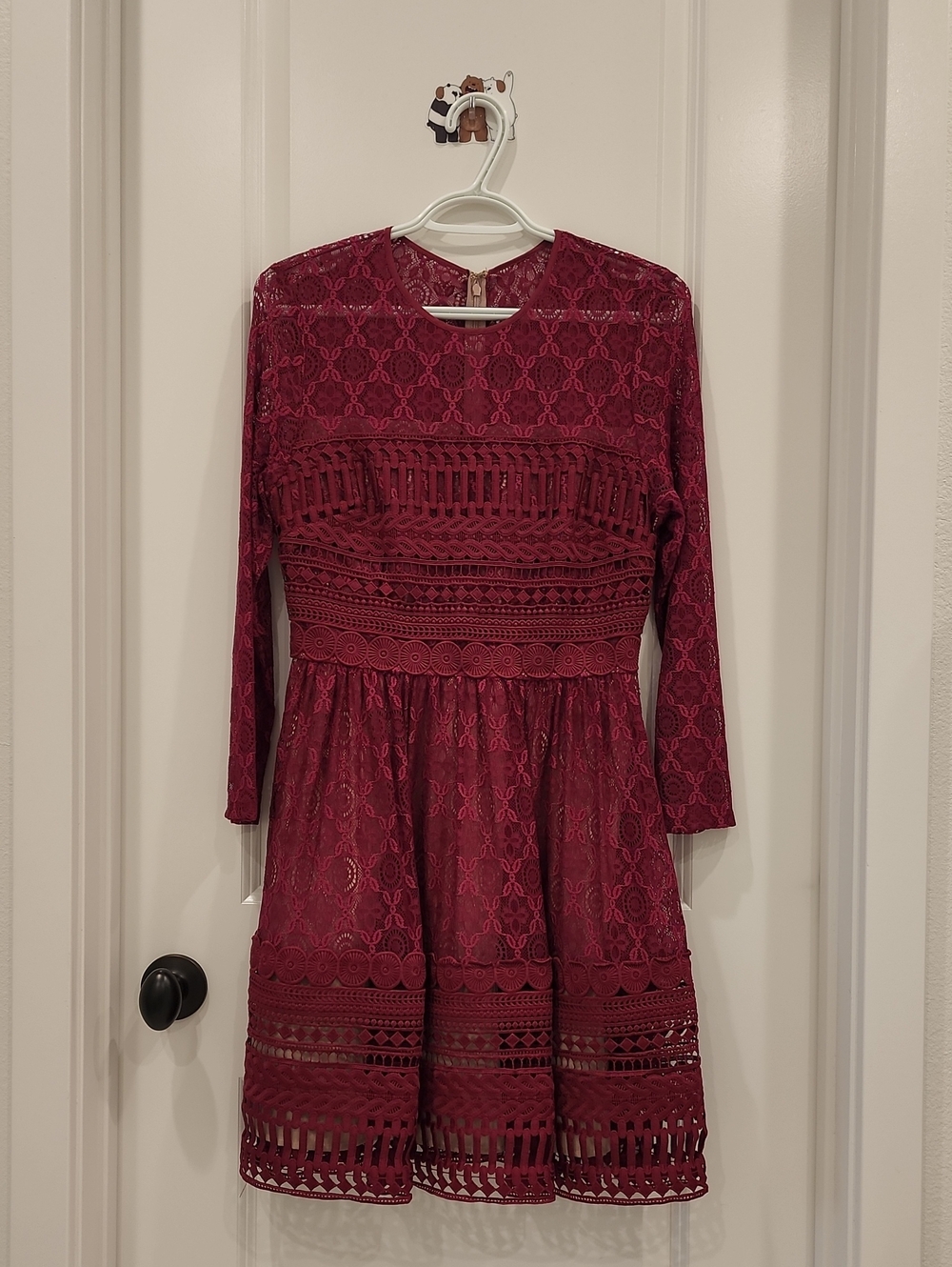 ASOS Wine Lace Long Sleeve Fit & Flare Dress